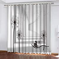 YUNSW Cortinas De Impresión Digital 3D De La Serie Gris- Cortinas Opacas para Jardín- Sala De Estar- Cocina- Dormitorio…